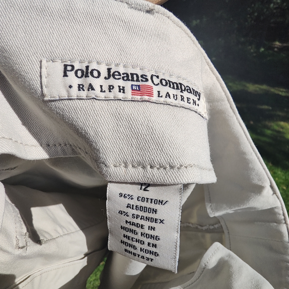 Polo Jeans Ralph Lauren Button Front Mini Skirt Belted Sz 12 Khaki Cream - Picture 5 of 6